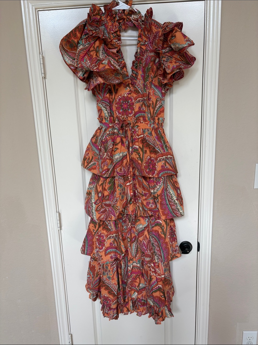 Women's Ruffled Paisley Maxi Dress in Orange
